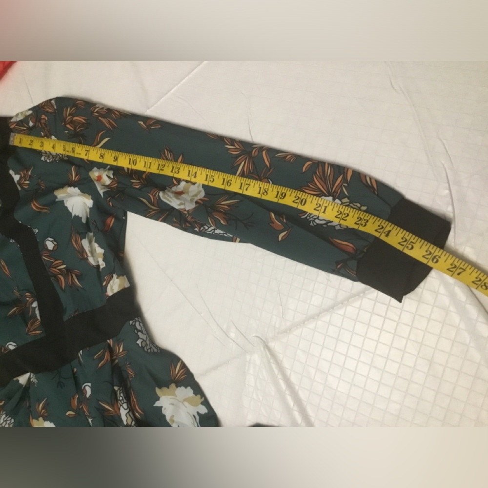 RICCO Bruno Forest Green Floral High-Neck Maxi Dress with Black Trim - Picture 6 of 15
